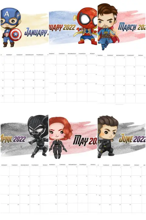 Calendario 2022 Avengers