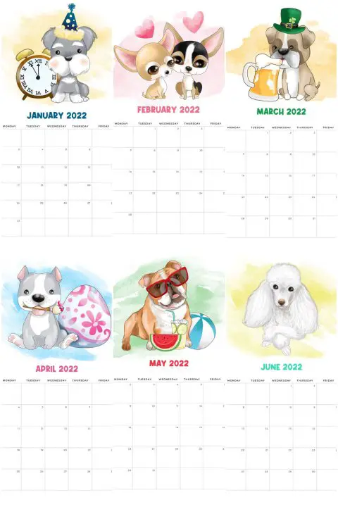 Calendario 2022 Cachorrinhos