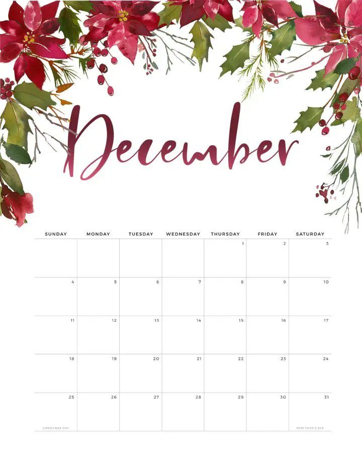 Calendario Floral Dezembro