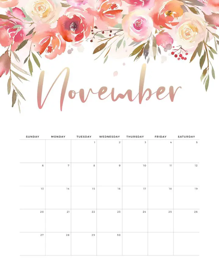 Calendario Floral Novembro