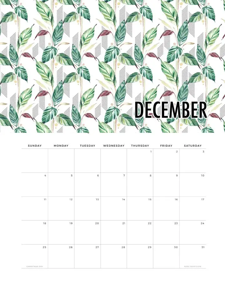 Calendario Folhagens Dezembro