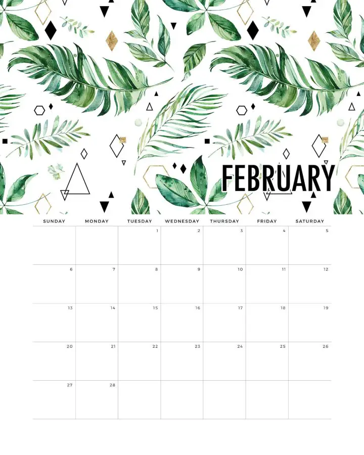 Calendario Folhagens Fevereiro