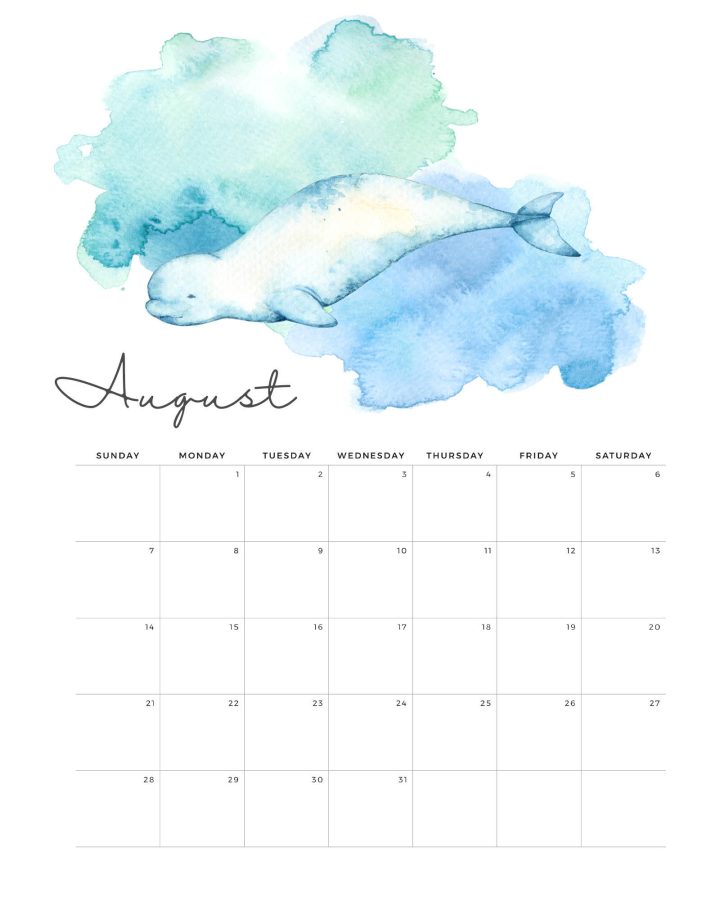 Calendario Fundo do Mar Agosto