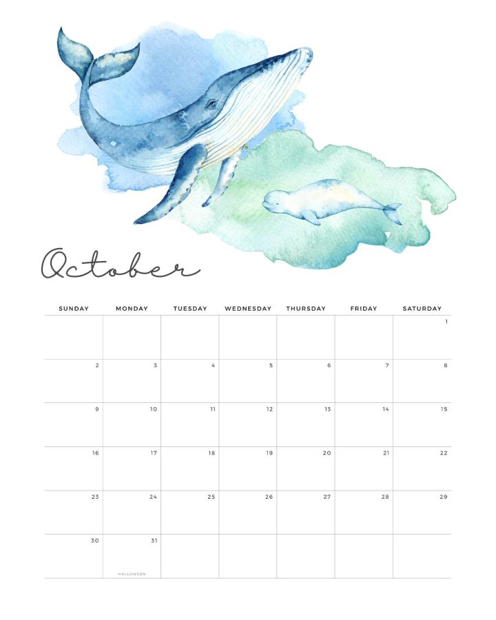 Calendario Fundo do Mar Outubro