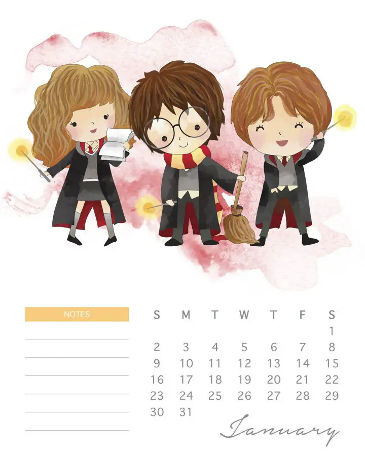 Calendario Harry Potter Janeiro 1