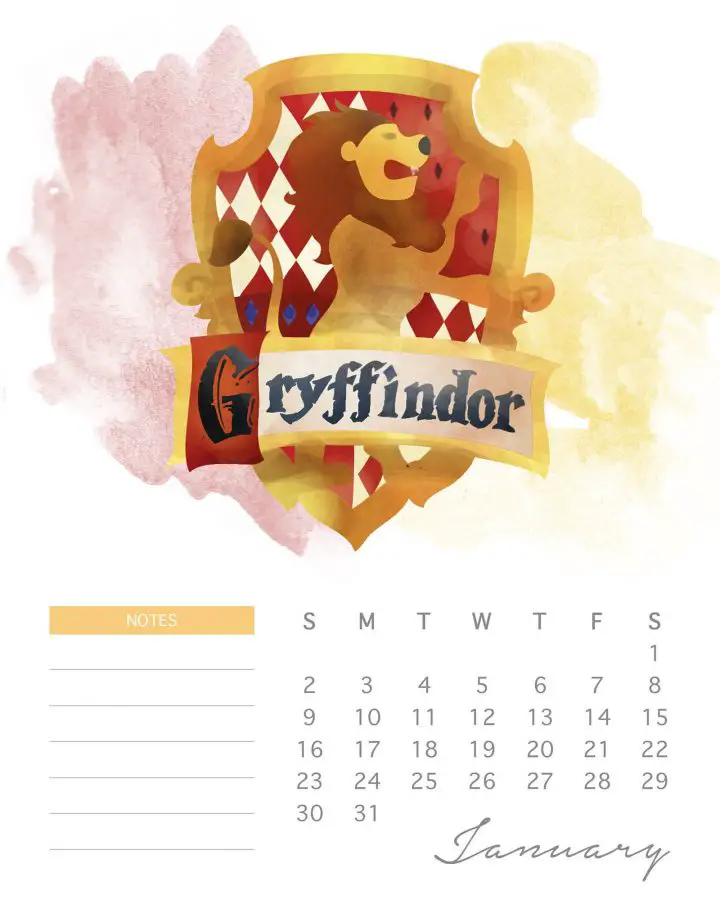 Calendario Harry Potter Janeiro 2
