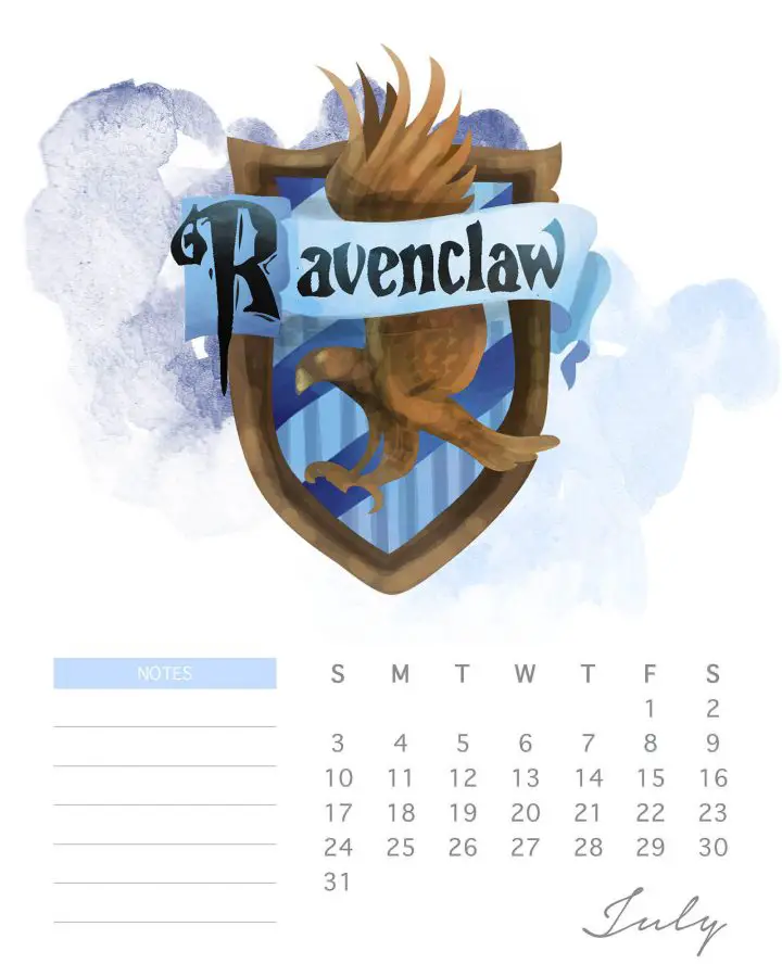 Calendario Harry Potter Julho 2