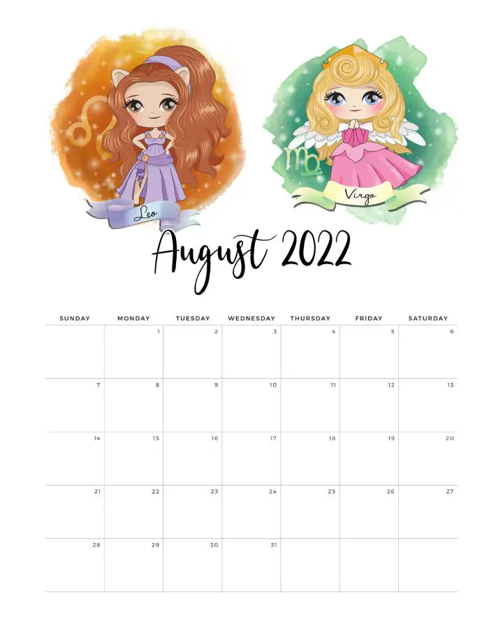 Calendario Princesas Agosto