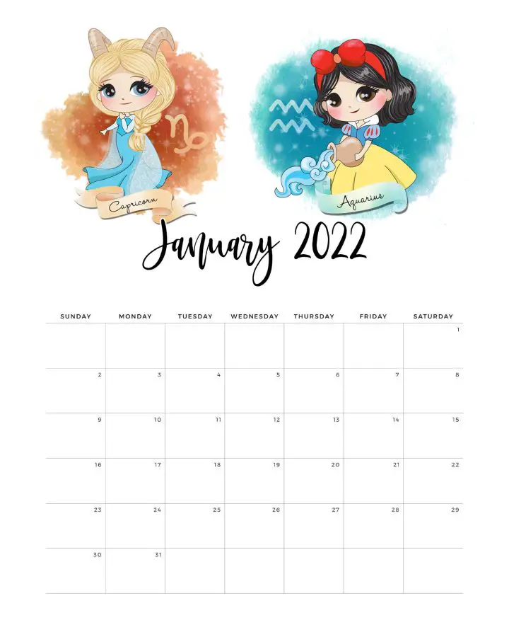 Calendario Princesas Janeiro
