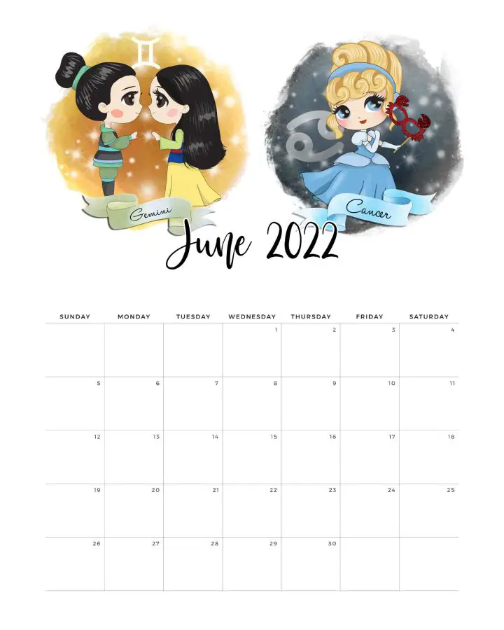 Calendario Princesas Junho