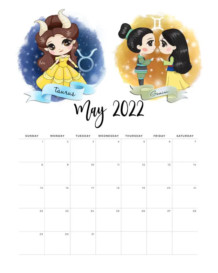 Calendario Princesas Maio