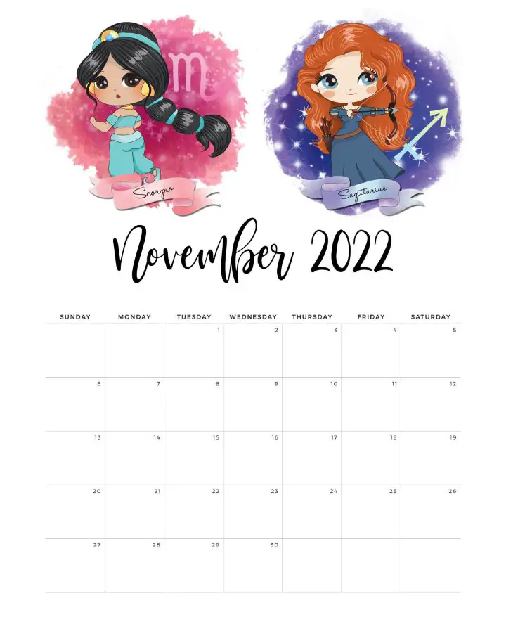Calendario Princesas Novembro