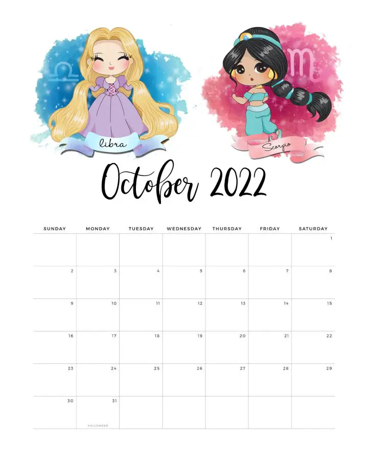 Calendario Princesas Outubro