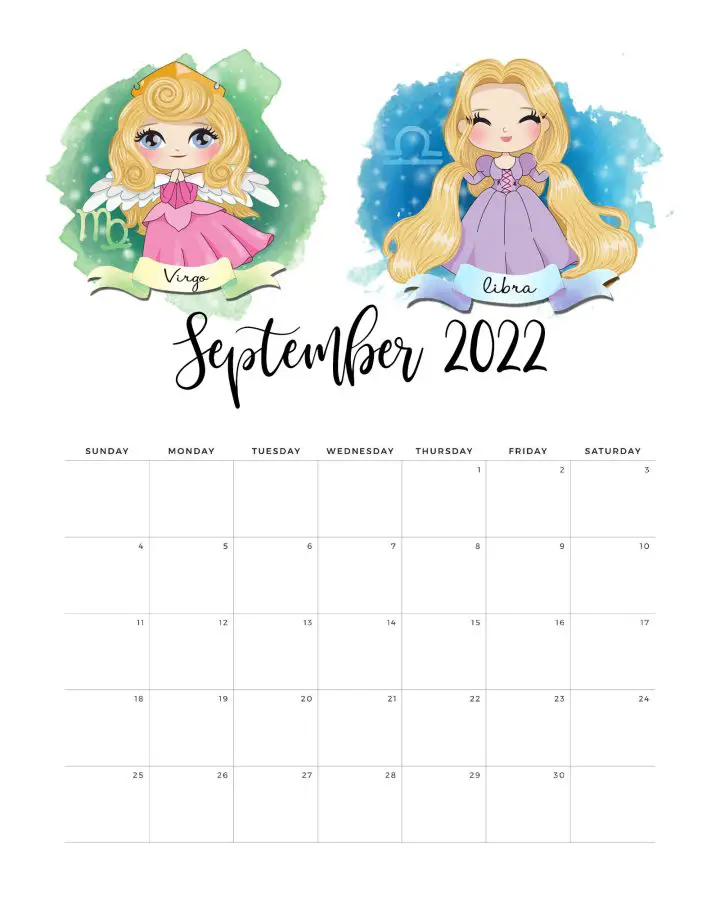 Calendario Princesas Setembro