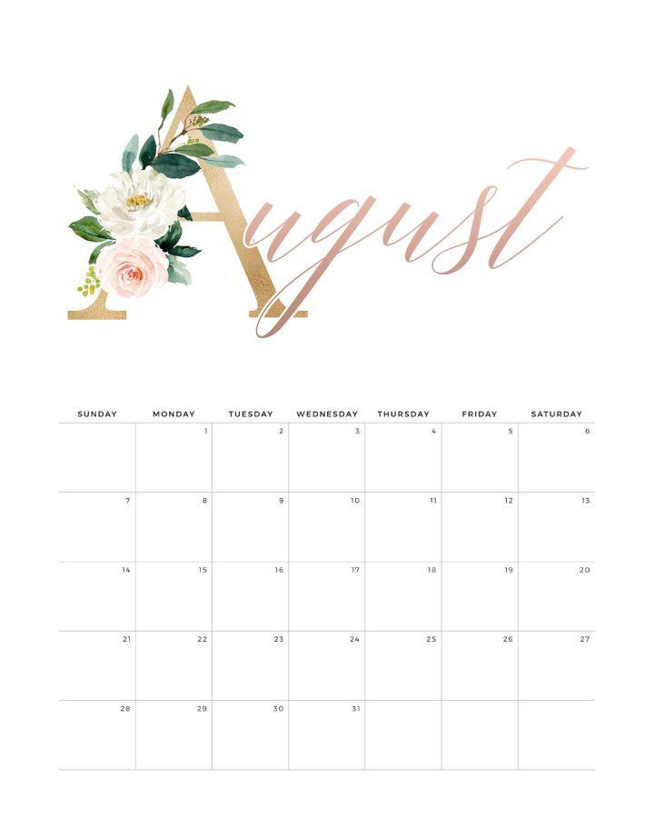 Calendario Rose Gold Agosto