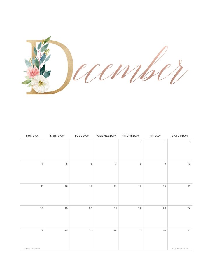 Calendario Rose Gold Dezembro