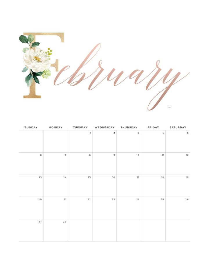Calendario Rose Gold Fevereiro