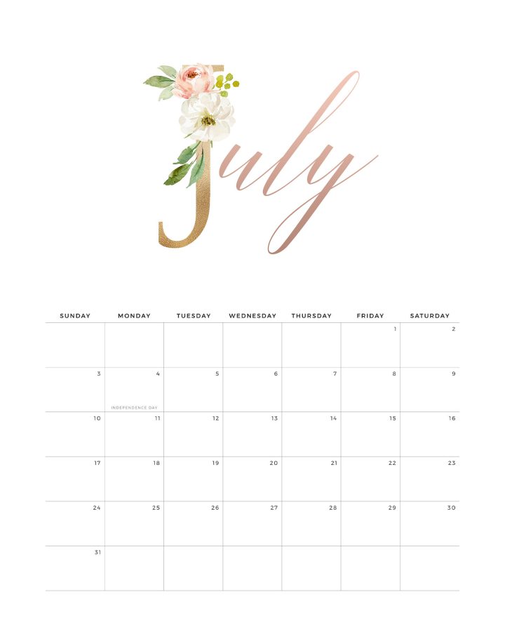Calendario Rose Gold Julho