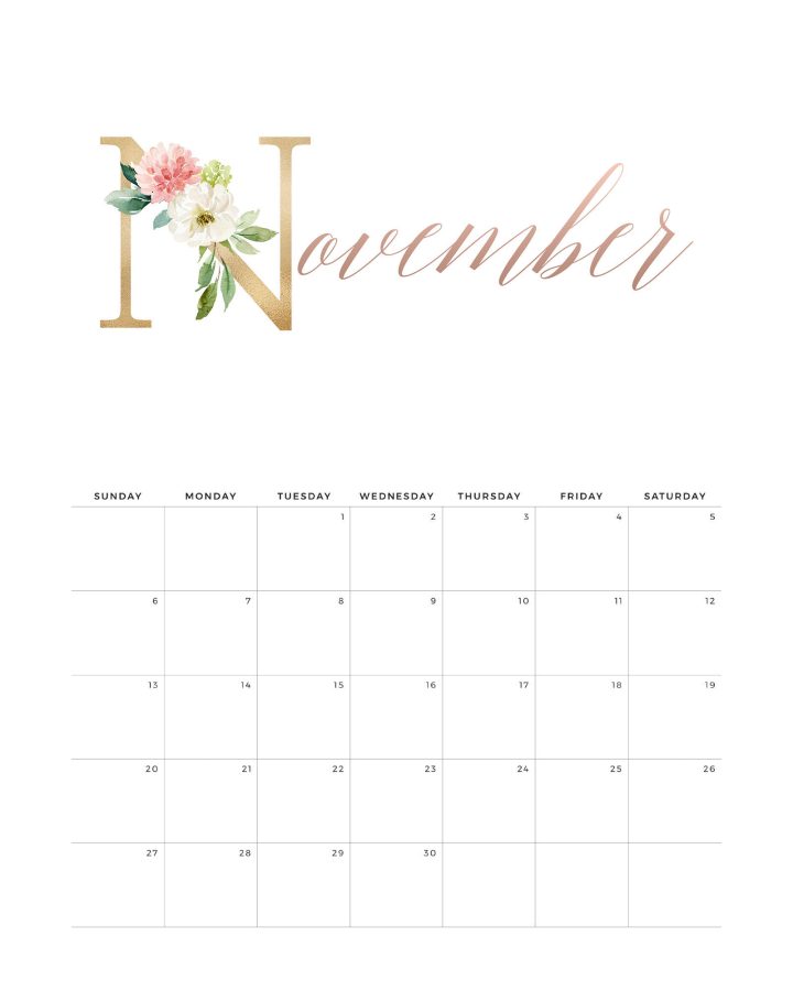 Calendario Rose Gold Novembro