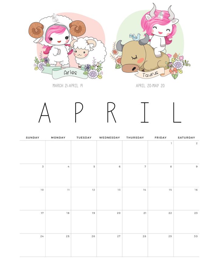 Calendario Unicornio Abril