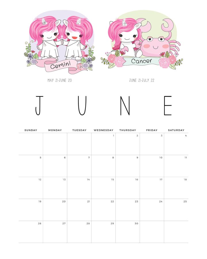 Calendario Unicornio Junho