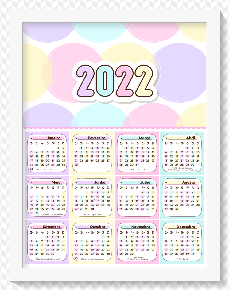 Calendário Mensal 2022 Bolhas Cute para Imprimir 1 Quadro Calendario 2022 bolhas cute
