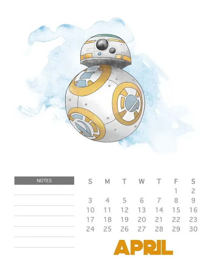 calendario mensal 2022 star wars abril