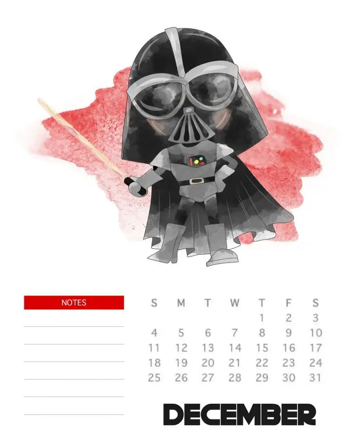 calendario mensal 2022 star wars dezembro