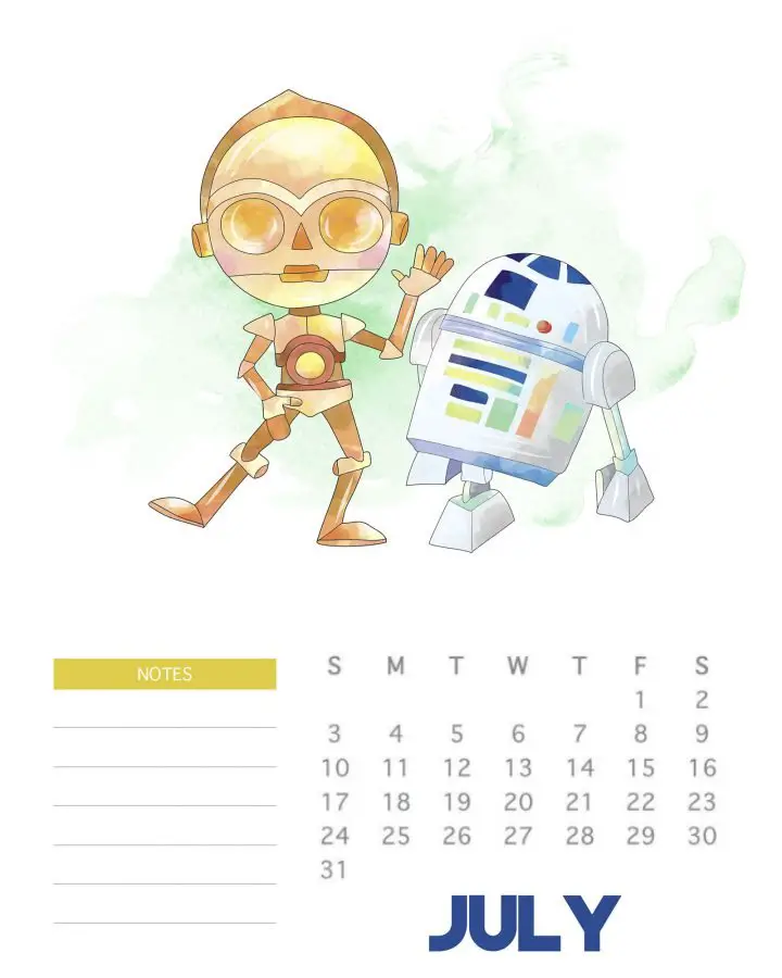 calendario mensal 2022 star wars julho