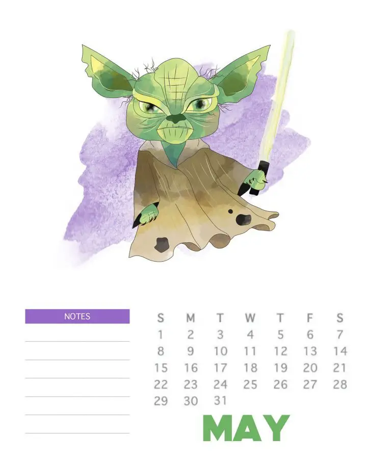 calendario mensal 2022 star wars maio