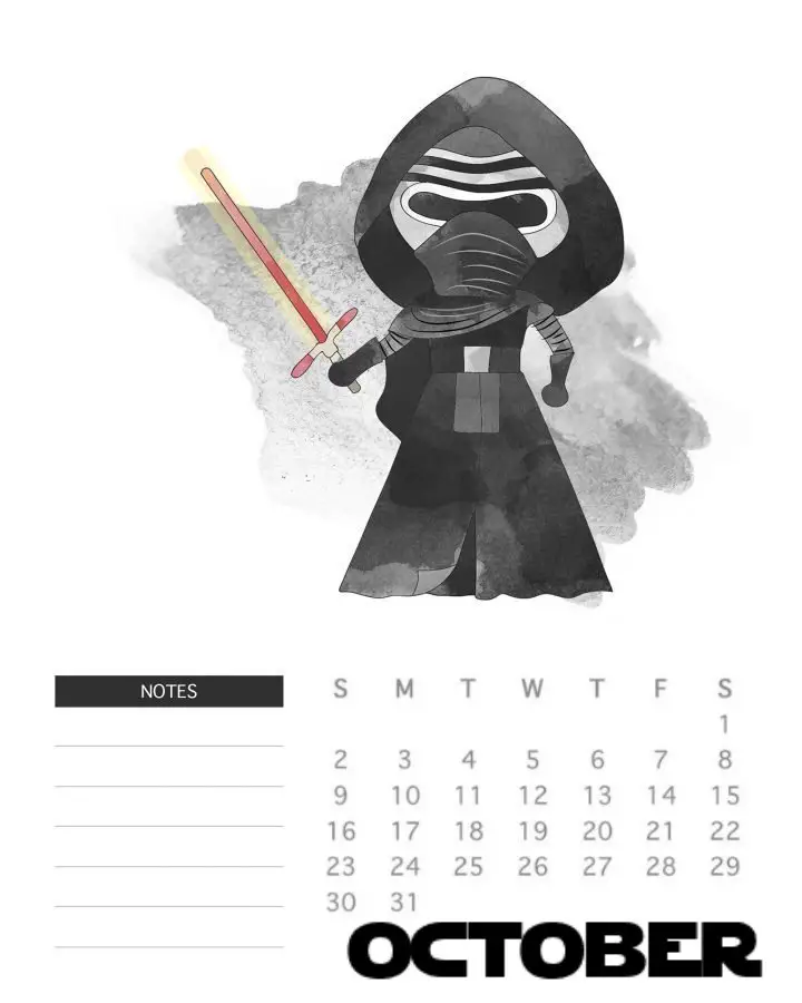calendario mensal 2022 star wars outubro