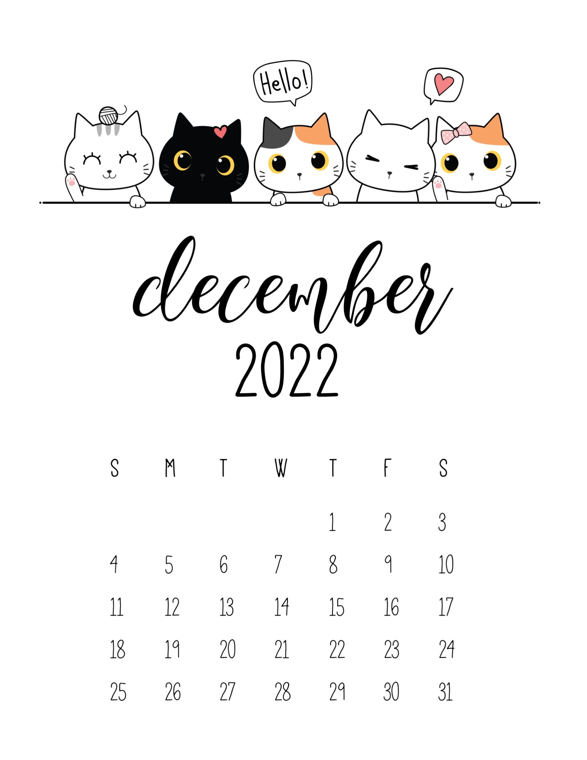 Calendario 2022 gatinhos dezembro