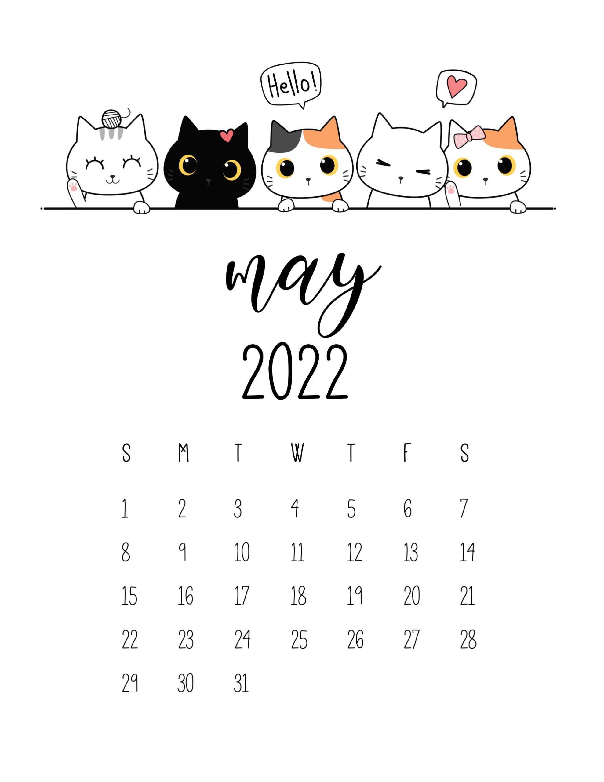 Calendario 2022 gatinhos maio
