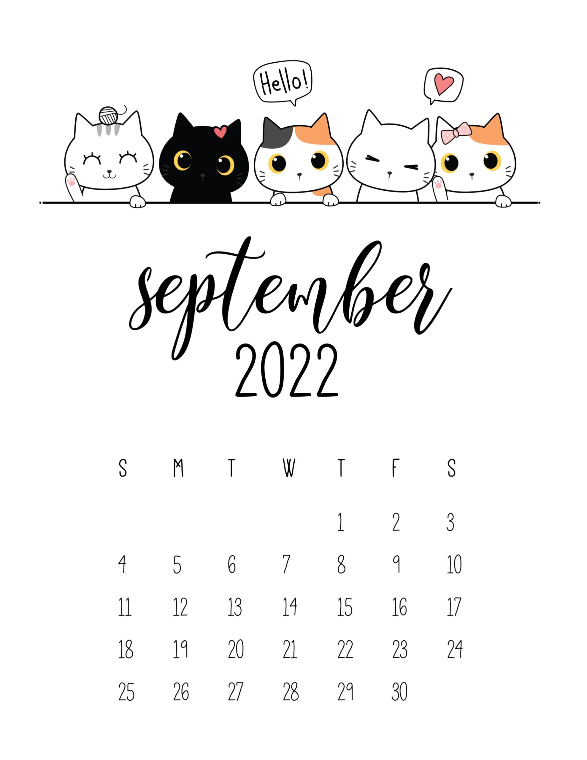Calendario 2022 gatinhos setembro