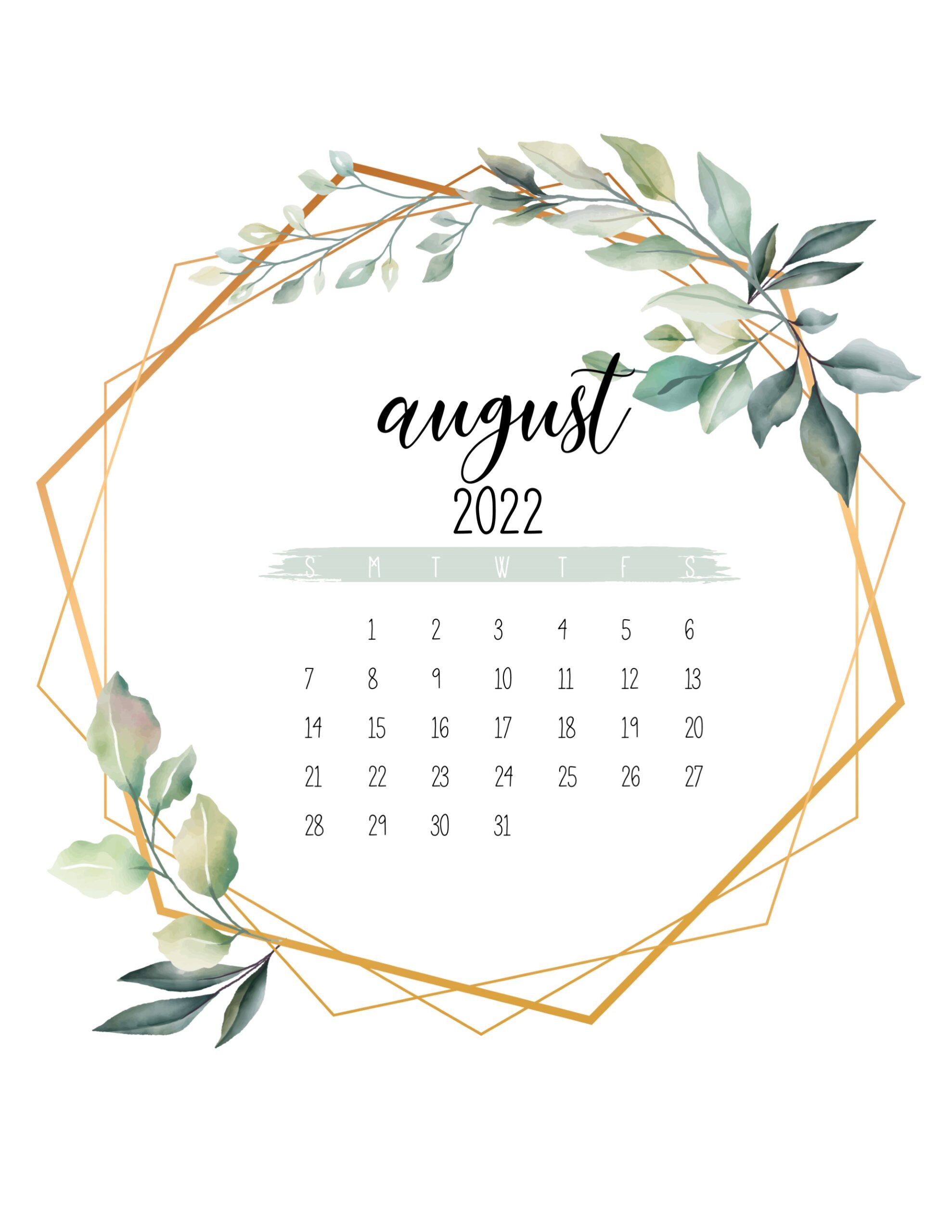 Calendario 2022 jardim botanico agosto