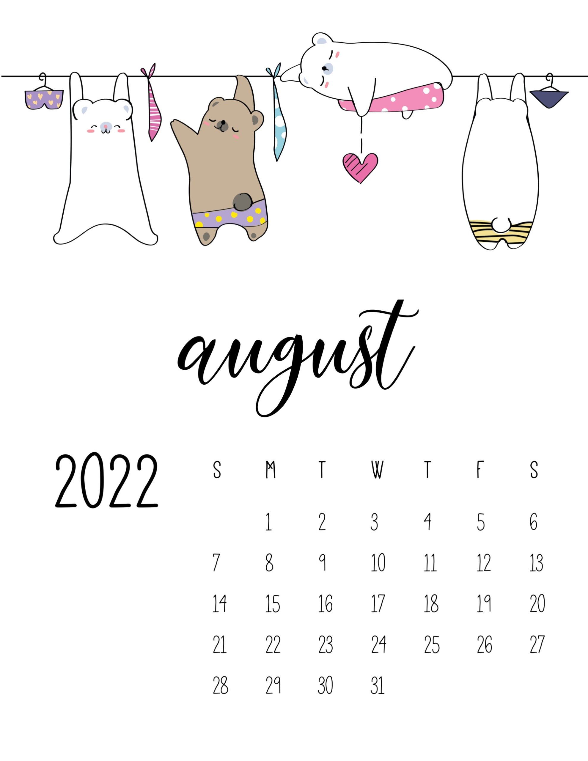 Calendario 2022 lavanderia agosto