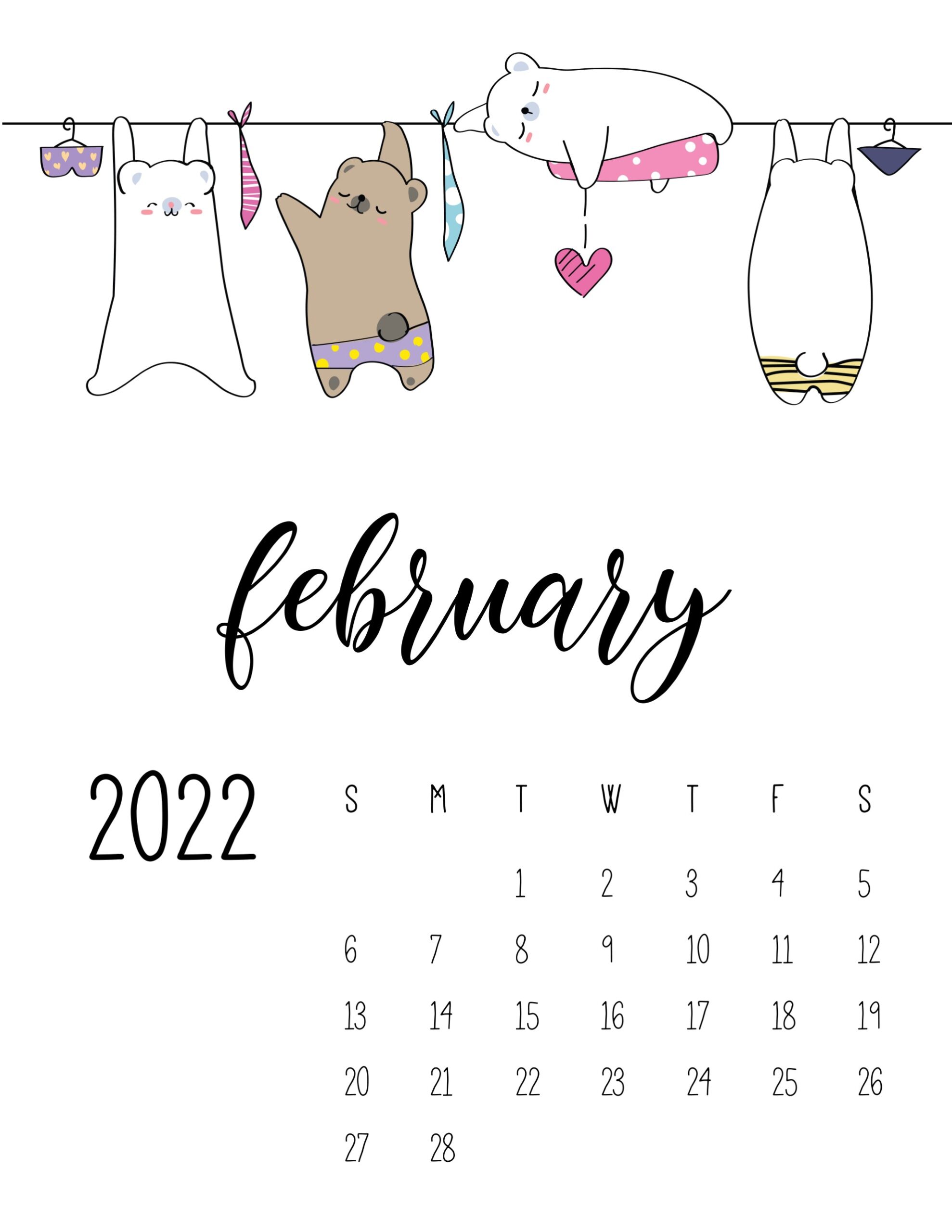 Calendario 2022 lavanderia fevereiro