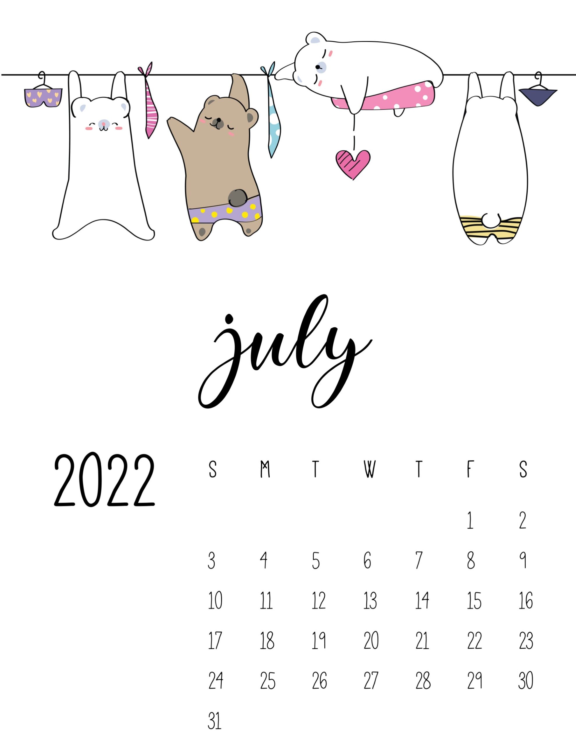 Calendario 2022 lavanderia julho
