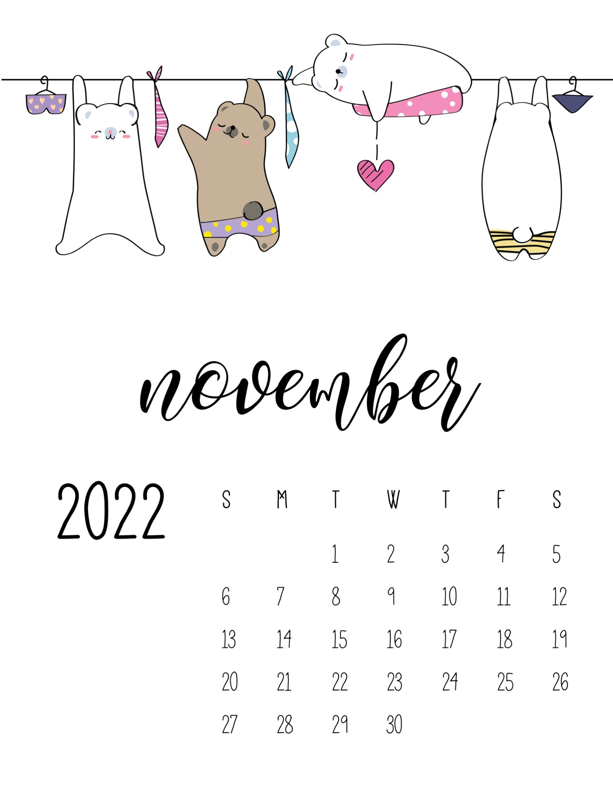 Calendario 2022 lavanderia novembro