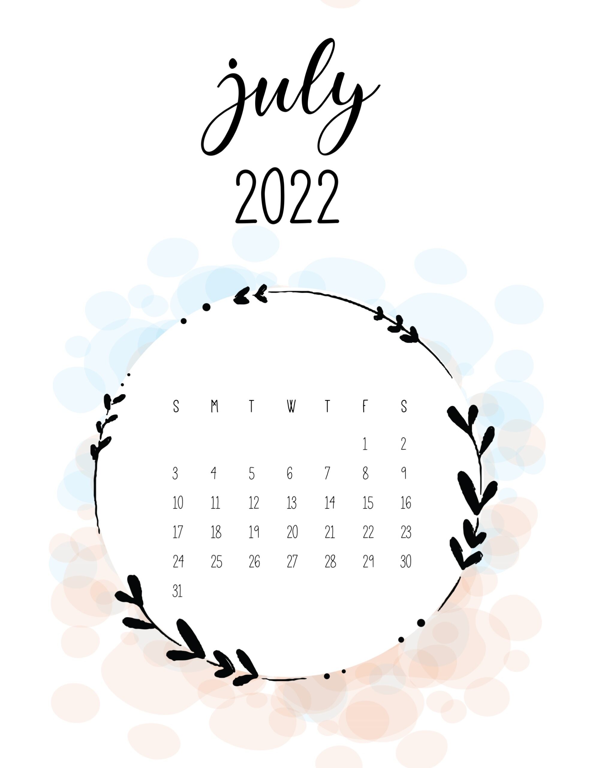 Calendario 2022 love julho