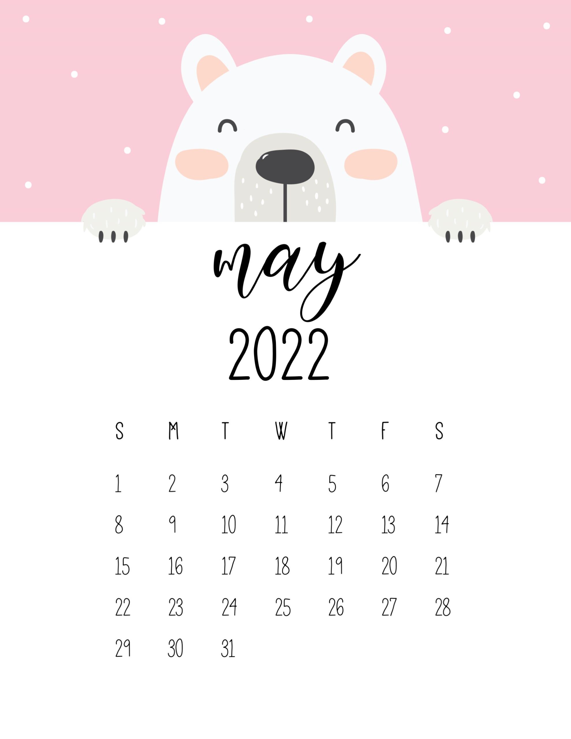 Calendario 2022 urso cute maio