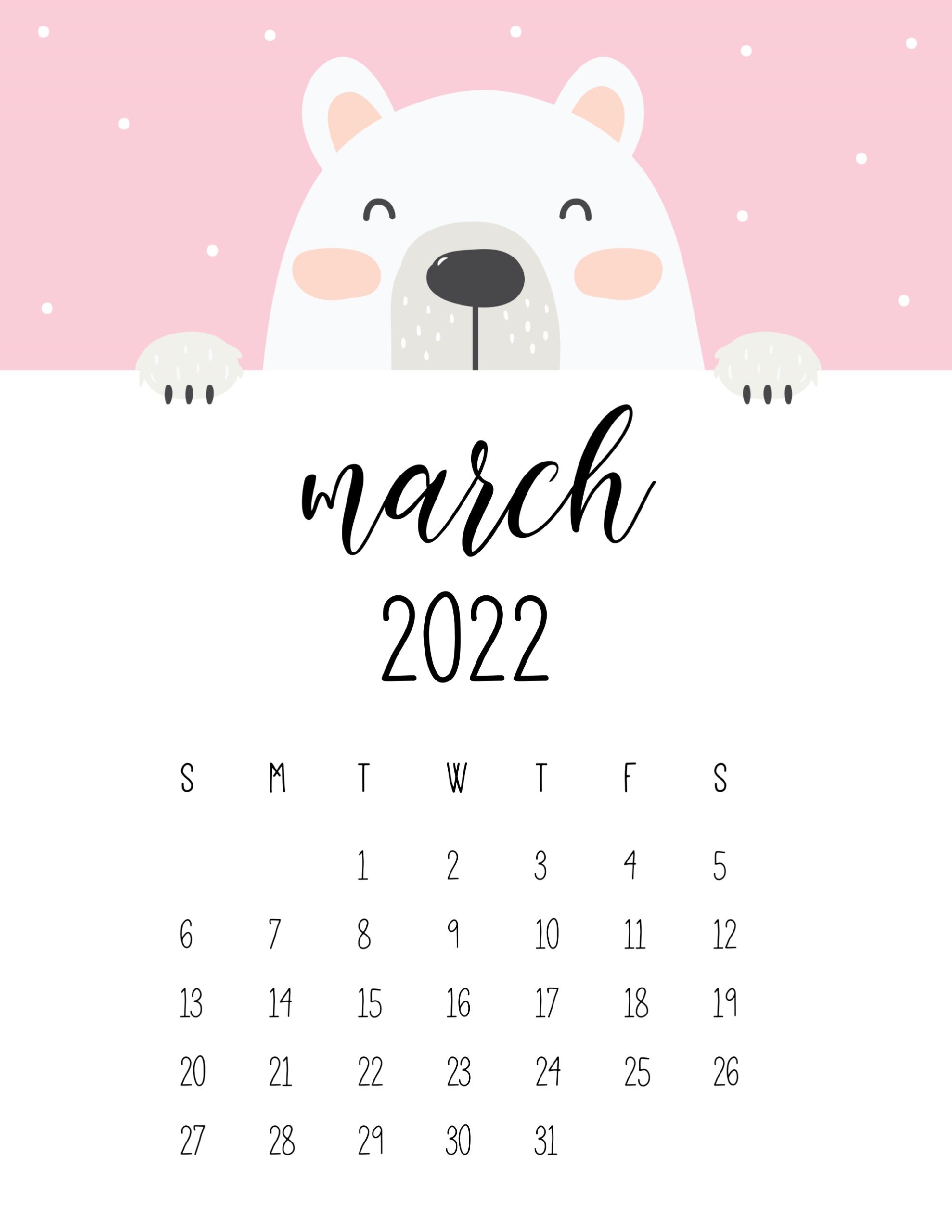 Calendario 2022 urso cute marco