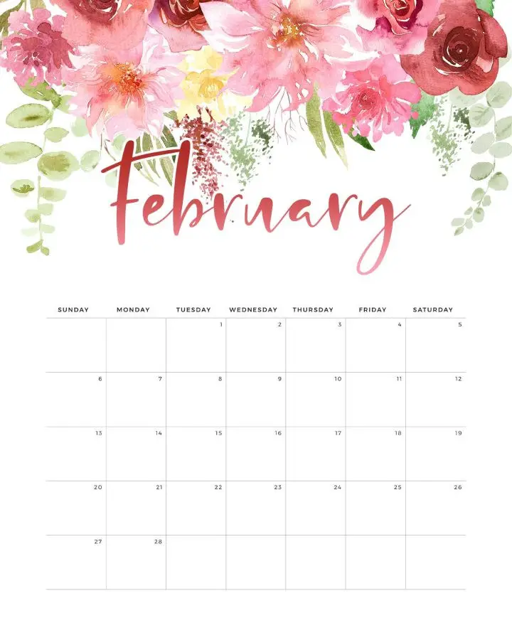 Calendario Floral Fevereiro