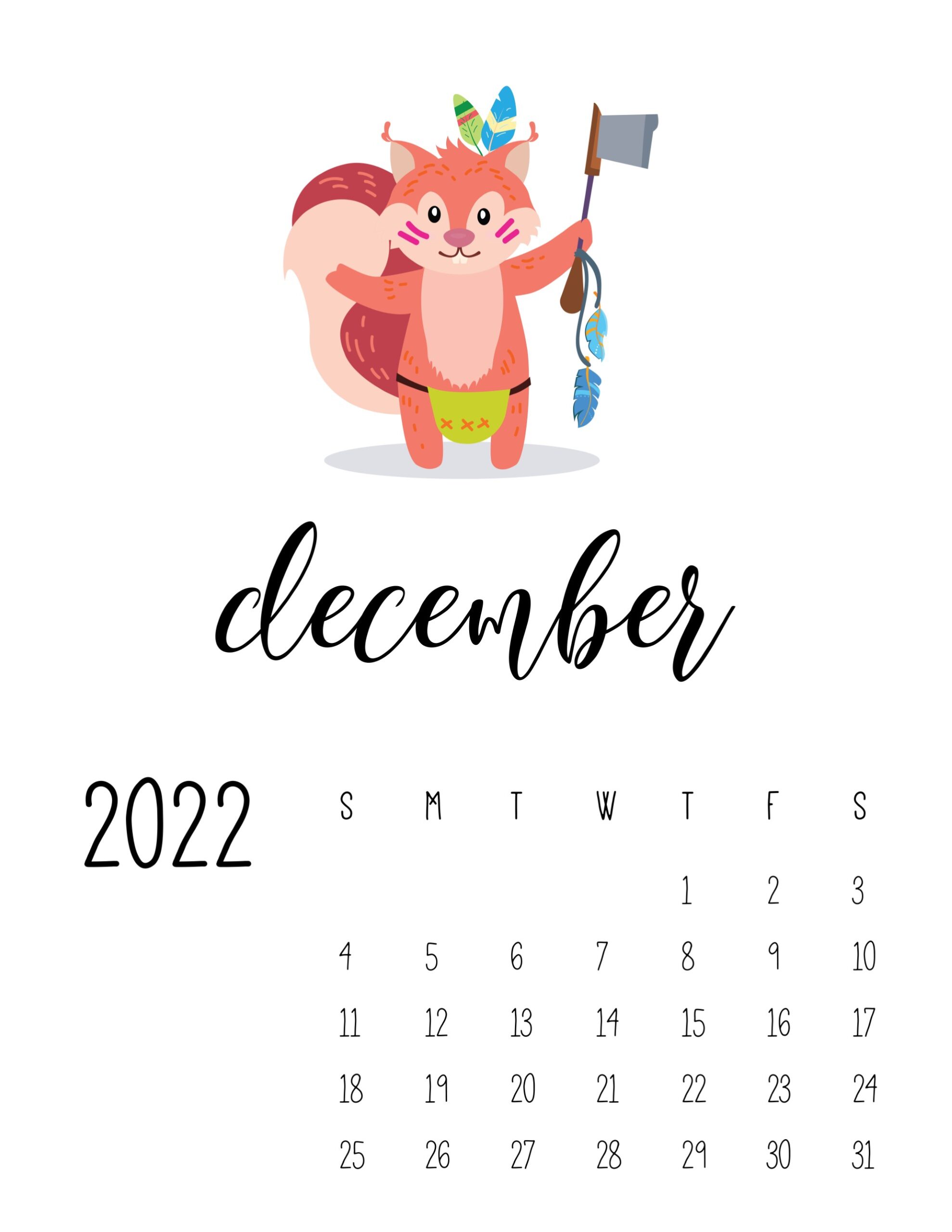 calendario 2022 animais cute dezembro