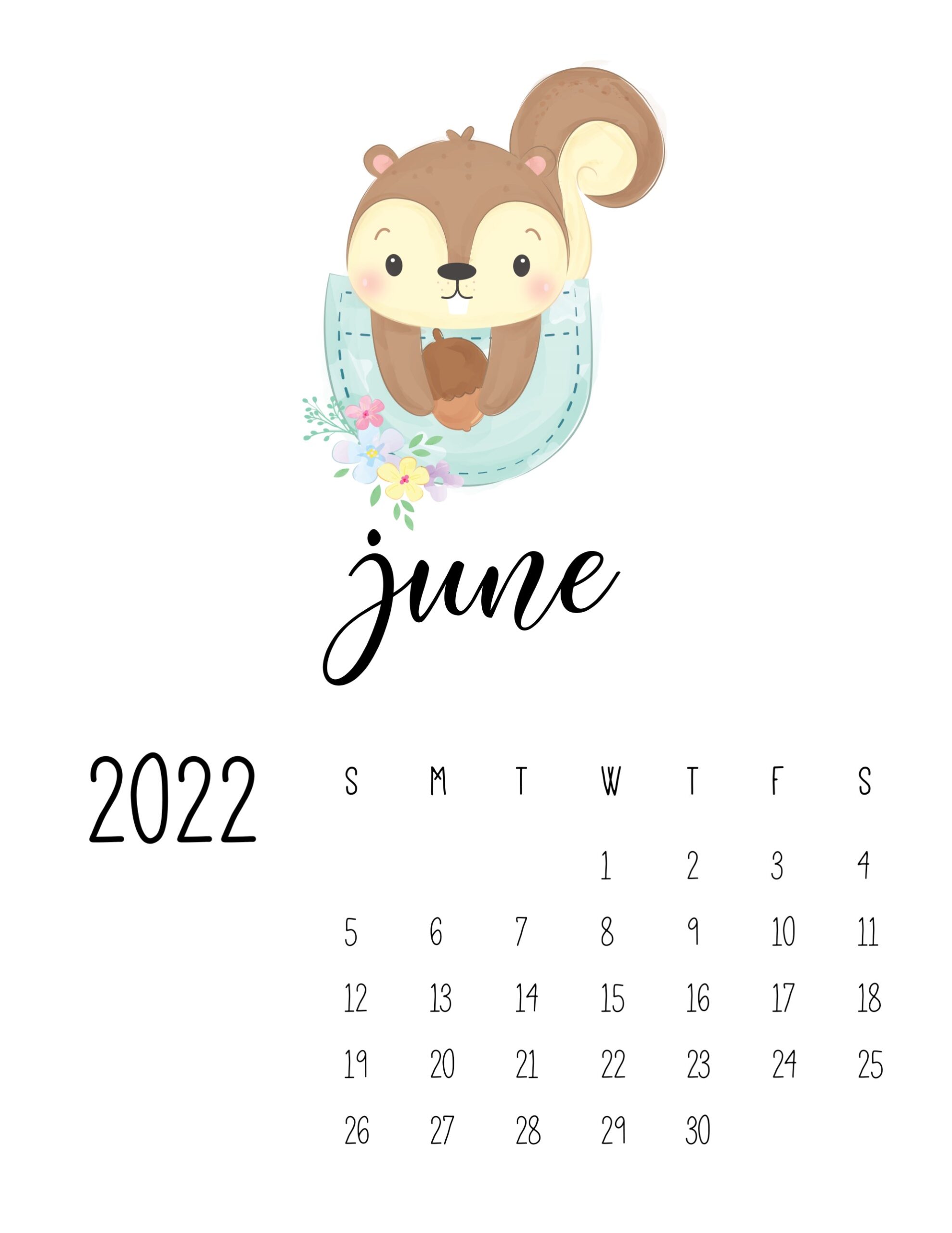 calendario 2022 animais cute junho 1