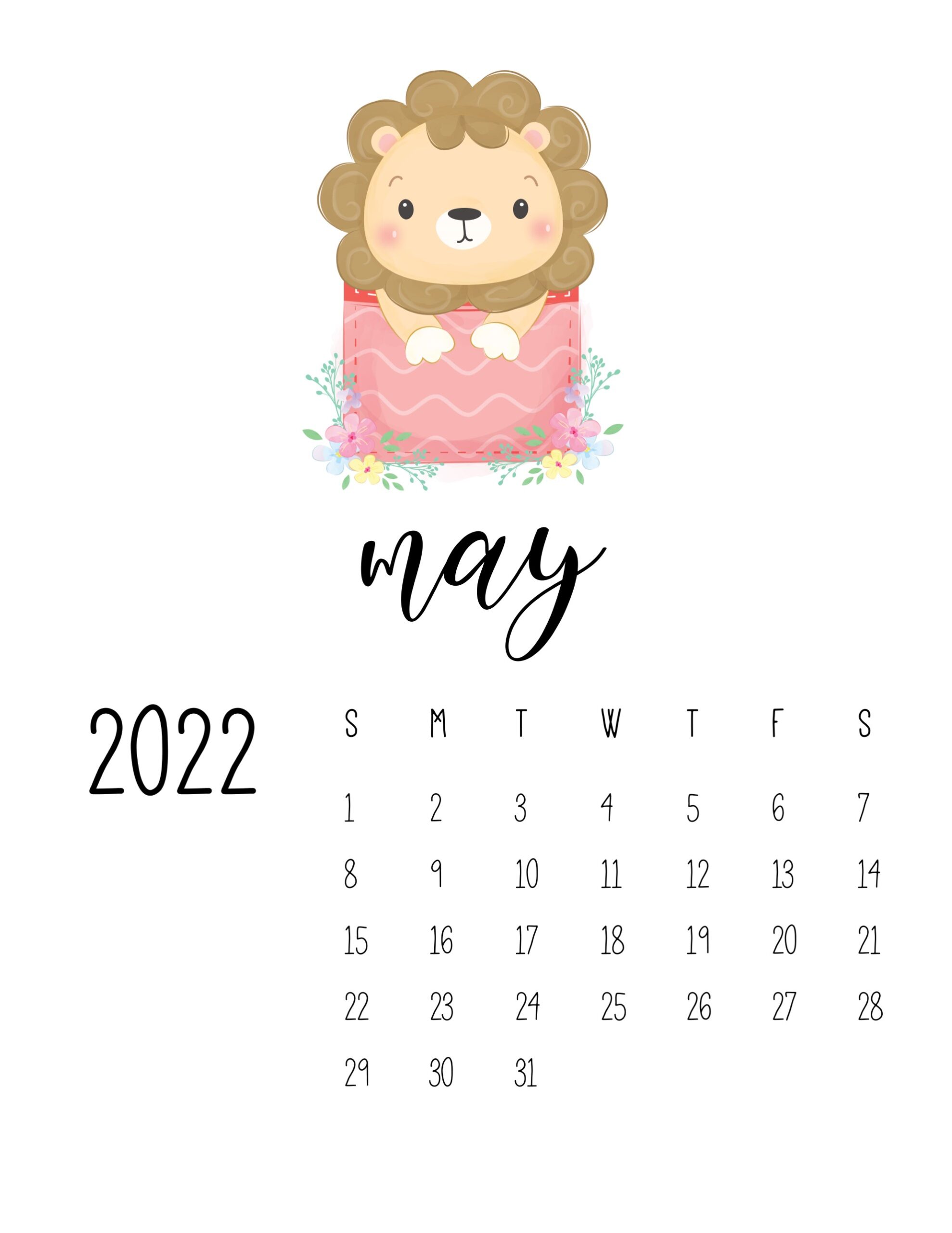 calendario 2022 animais cute maio 1