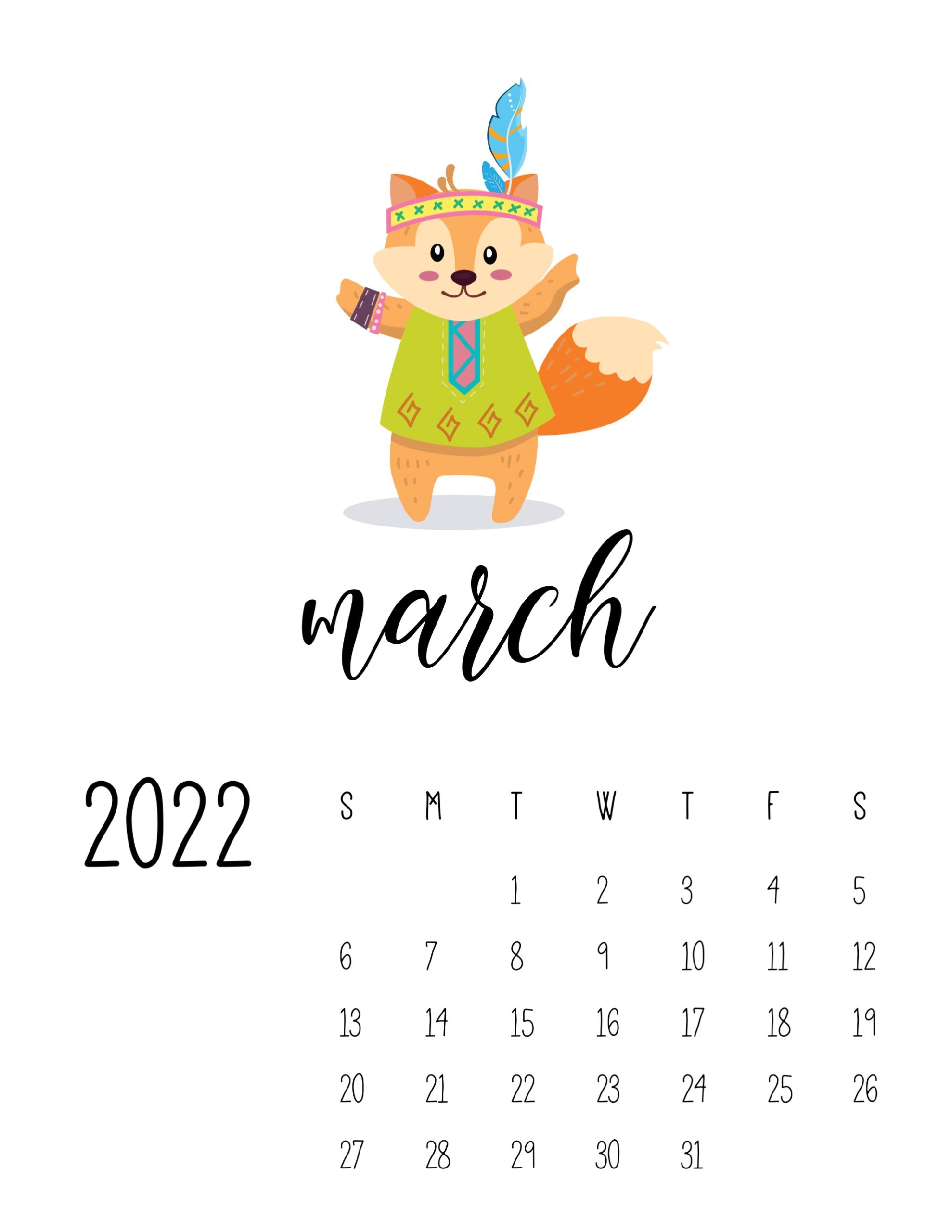 calendario 2022 animais cute marco