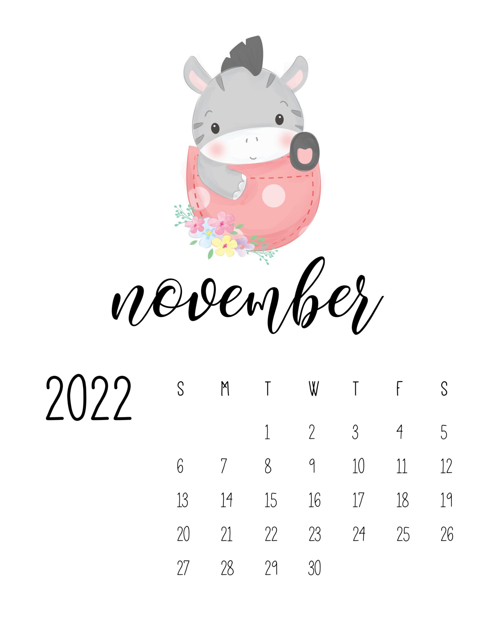 calendario 2022 animais cute novembro 1