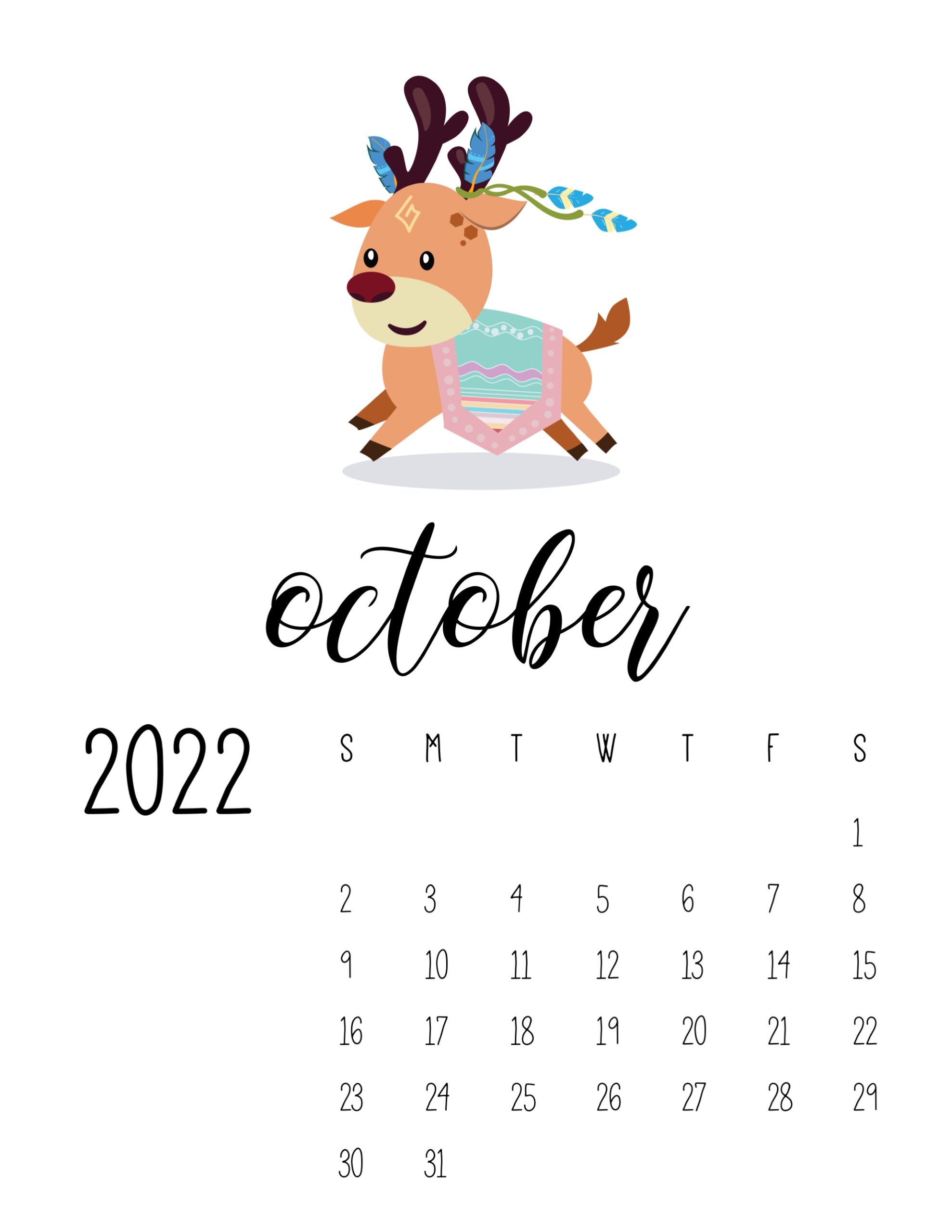 calendario 2022 animais cute outubro