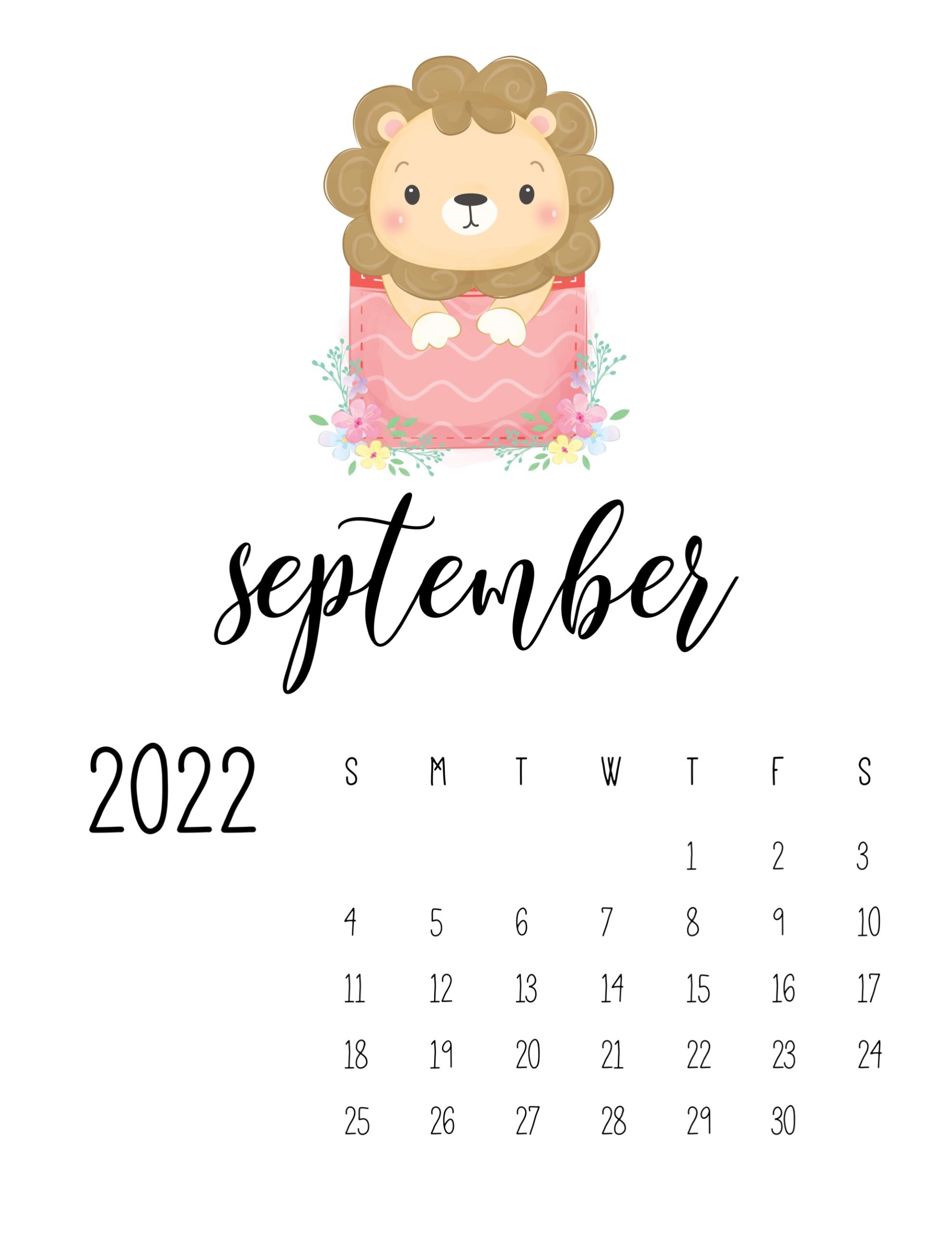 calendario 2022 animais cute setembro 1